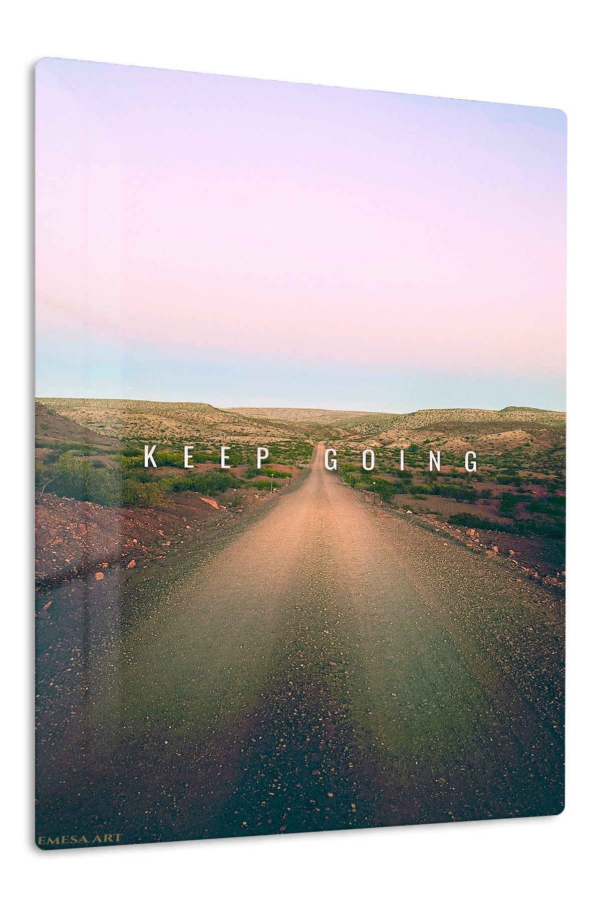 Keep Going Desert Road premium metal wall art – front view