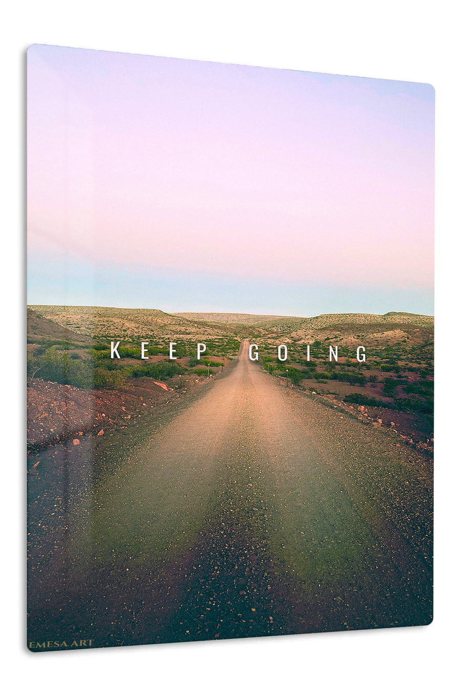 Keep Going Desert Road premium metal wall art – front view