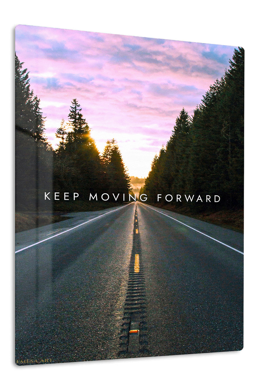 Keep Moving Forward Forest Road premium metal wall art – front view