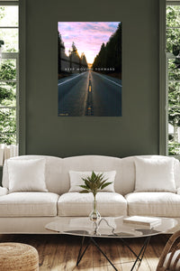 Keep Moving Forward Forest Road metal wall art displayed in a contemporary living space