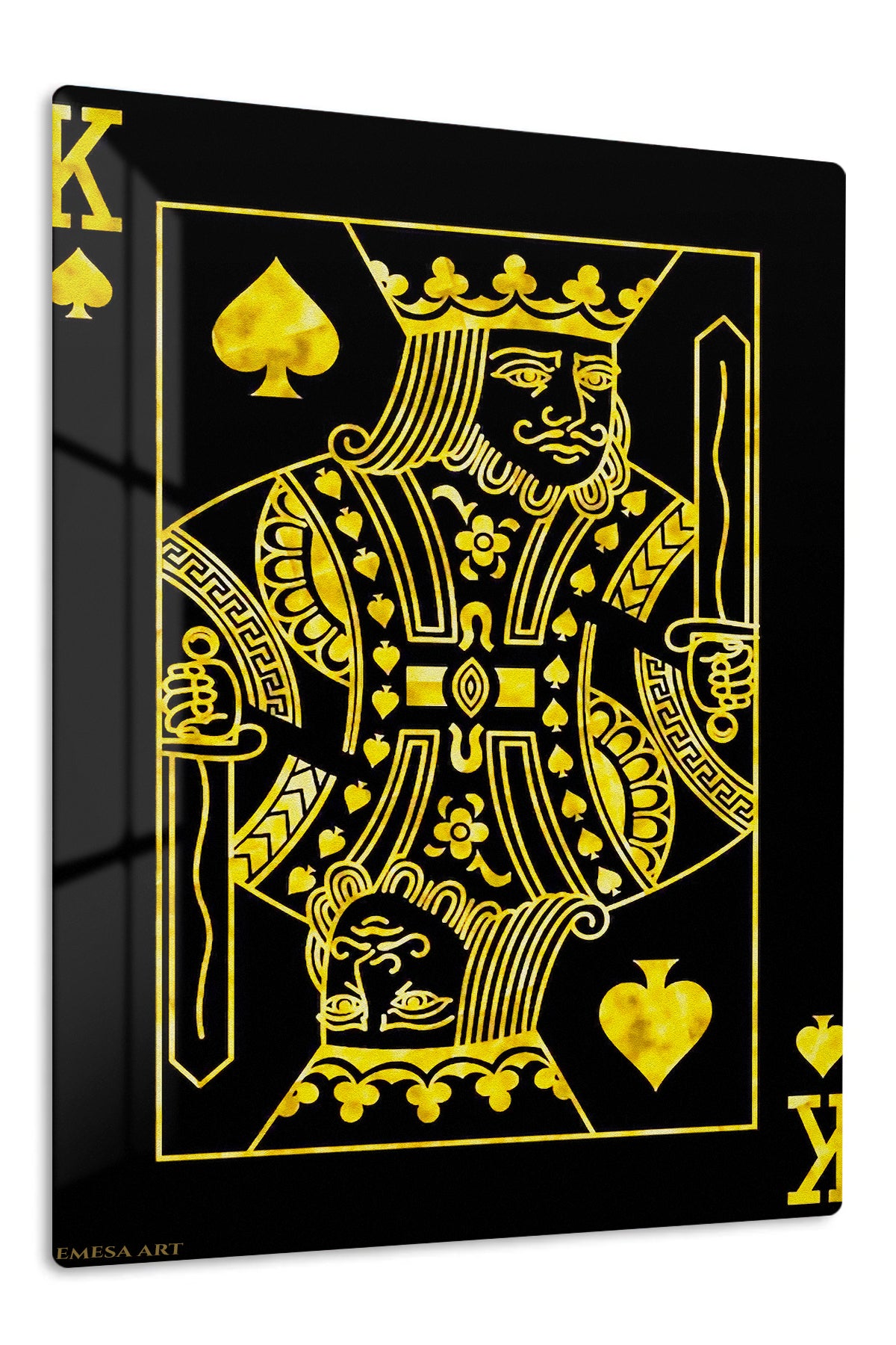 Golden King of Spades premium metal wall art – front view
