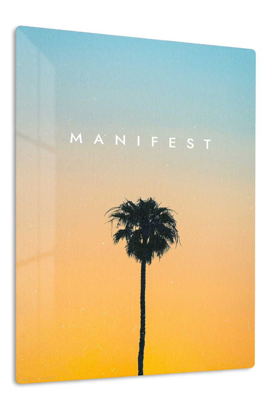 Manifest Palm Sunset premium metal wall art – front view