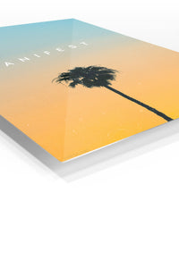 Manifest Palm Sunset premium metal wall art – angled view