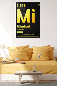 Mindset Definition in Gold metal wall art displayed in a contemporary living space