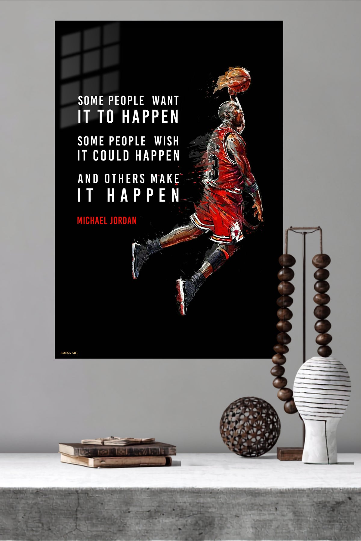 Make It Happen Basketball Motivation metal wall art displayed in a modern interior