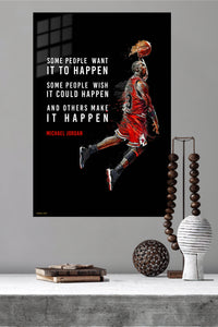 Make It Happen Basketball Motivation metal wall art displayed in a modern interior