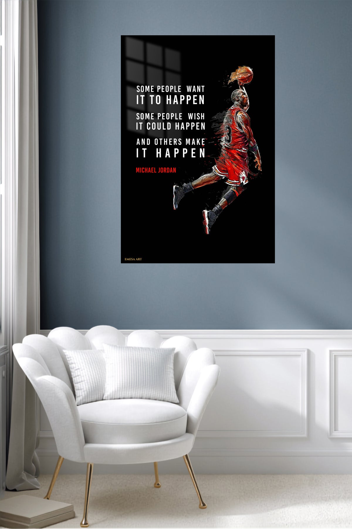 Make It Happen Basketball Motivation metal wall art displayed in a contemporary living space