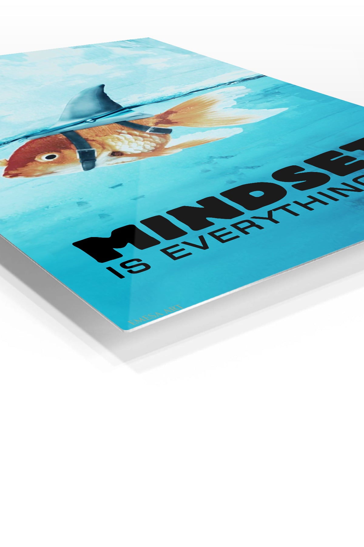 Mindset Is Everything Goldfish premium metal wall art – angled view