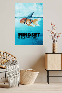 Mindset Is Everything Goldfish metal wall art displayed in a contemporary living space