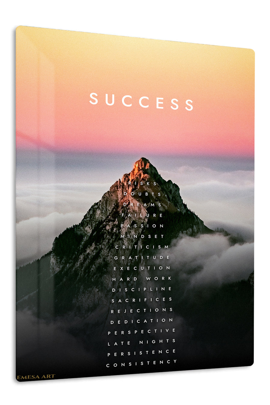 Success Mountain Mindset premium metal wall art – front view