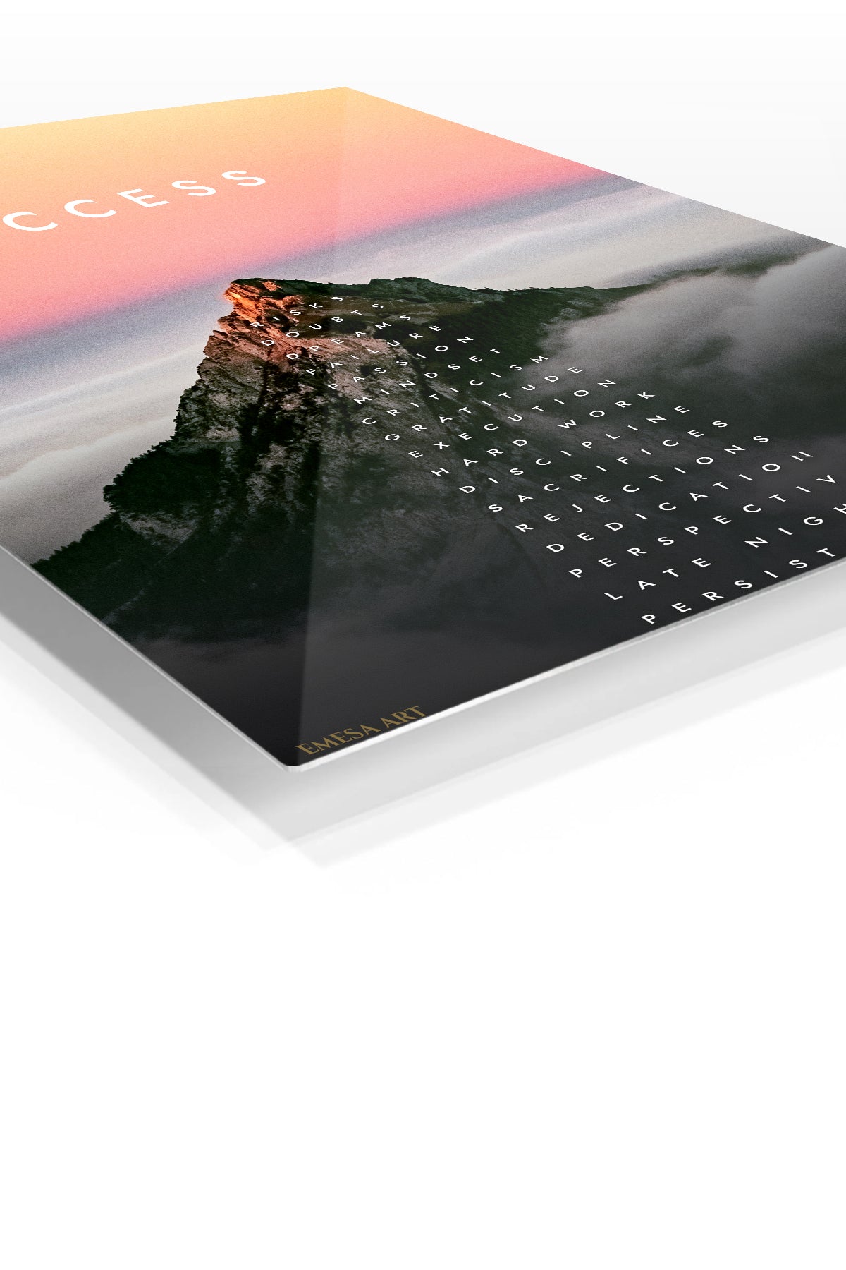 Success Mountain Mindset premium metal wall art – angled view