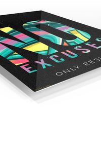 No Excuses Only Results premium metal wall art – angled view