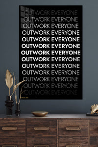 Outwork Everyone Typography metal wall art displayed in a modern interior