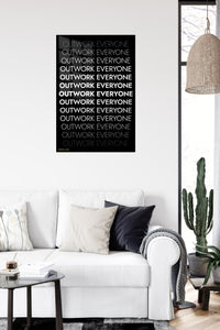 Outwork Everyone Typography metal wall art displayed in a contemporary living space