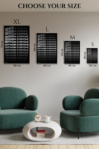 EMESA metal wall art size comparison guide for Outwork Everyone Typography