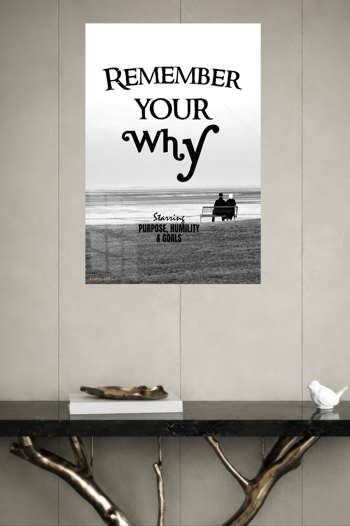 Remember Your Why metal wall art displayed in a modern interior