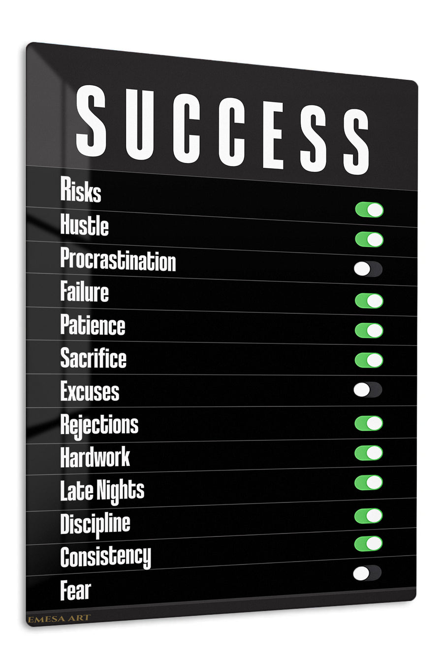 Success Mindset Switches premium metal wall art – front view