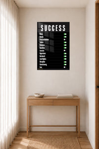 Success Mindset Switches metal wall art displayed in a contemporary living space
