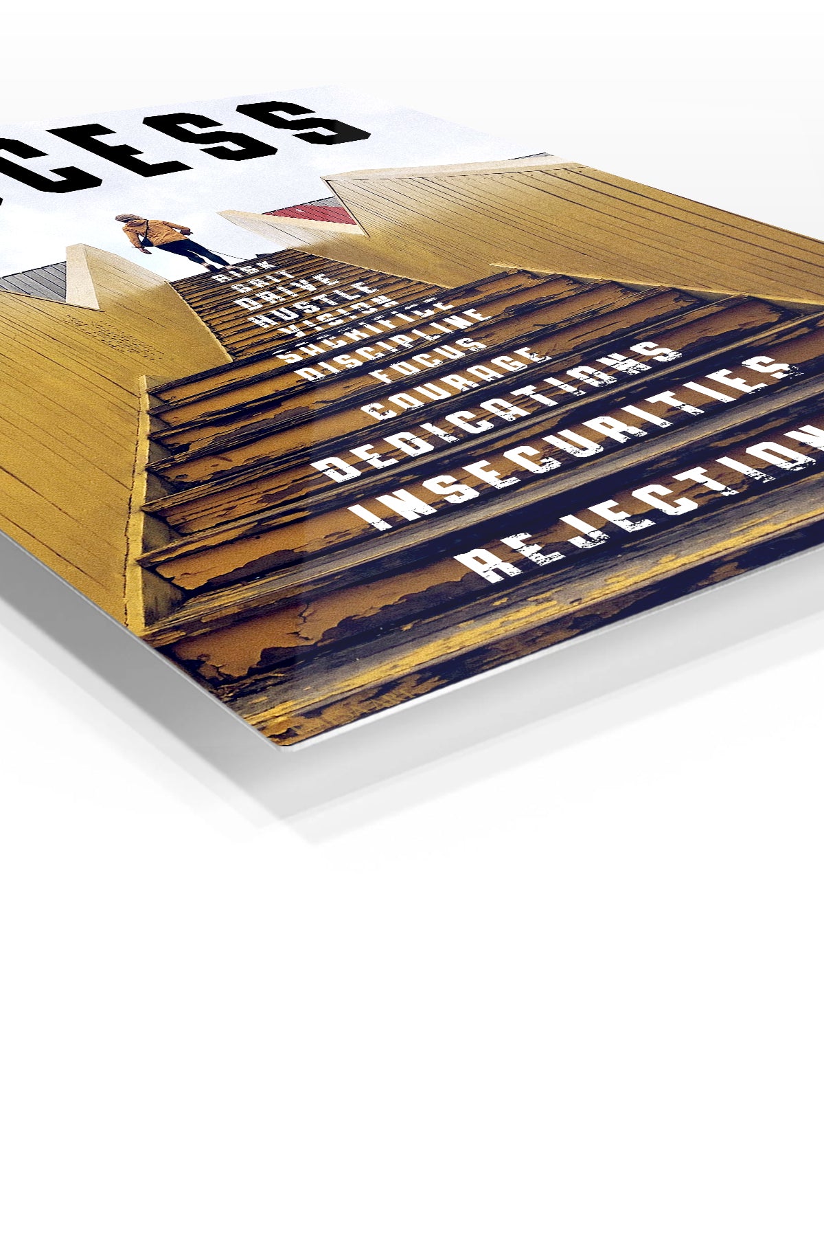 Success Stairway Motivation premium metal wall art – angled view