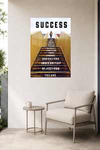 Success Stairway Motivation metal wall art displayed in a contemporary living space