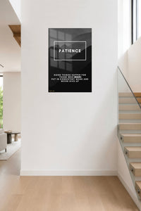 Patience Mountain Motivation metal wall art displayed in a contemporary living space