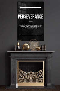 Perseverance Definition metal wall art displayed in a modern interior