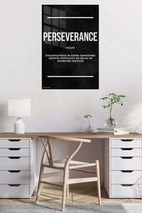 Perseverance Definition metal wall art displayed in a contemporary living space