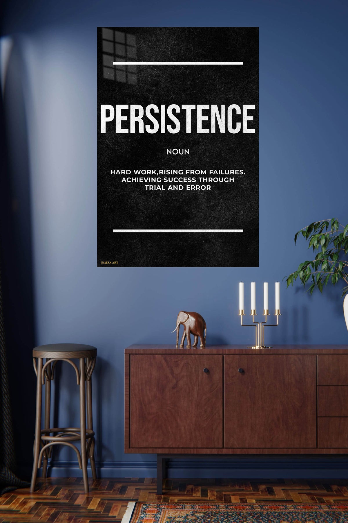 Persistence Through Trial and Error metal wall art displayed in a modern interior