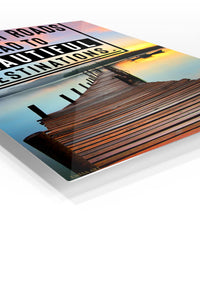 Beautiful Destinations Sunrise Pier premium metal wall art – angled view