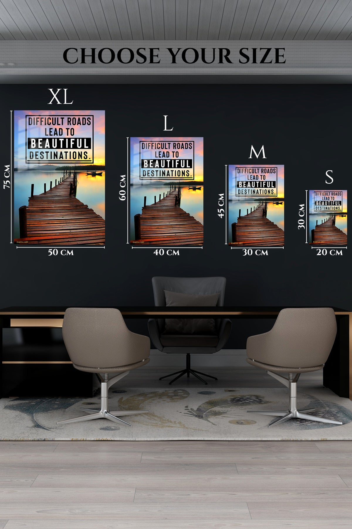 EMESA metal wall art size comparison guide for Beautiful Destinations Sunrise Pier