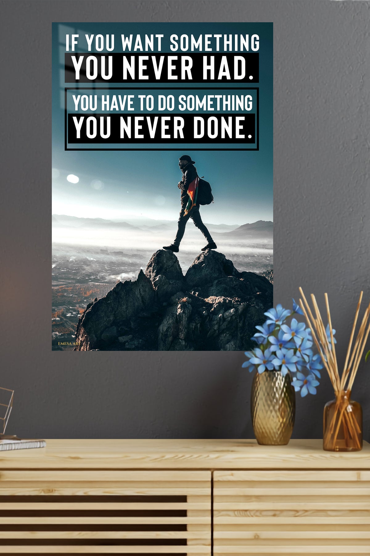Do Something Never Done metal wall art displayed in a modern interior