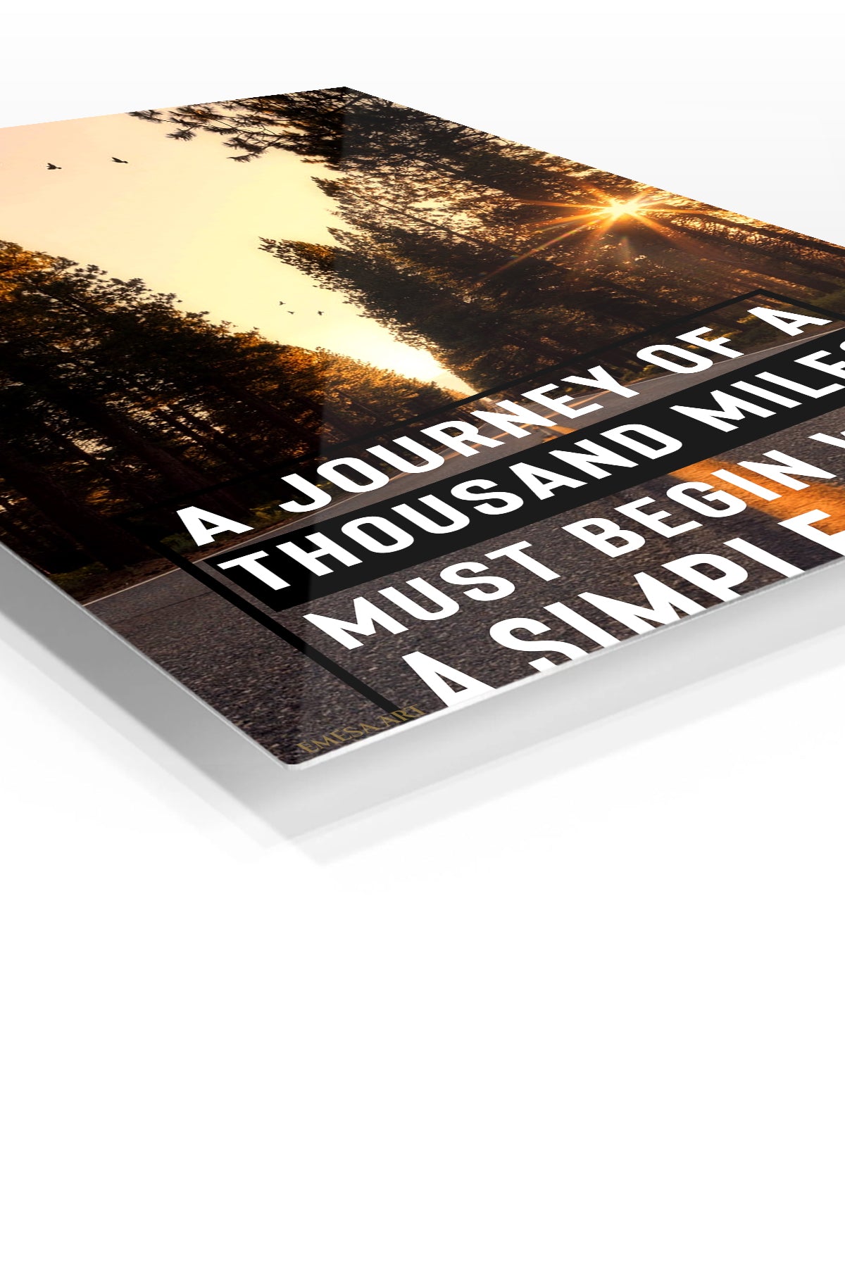 Sunlit Forest Journey Quote premium metal wall art – angled view
