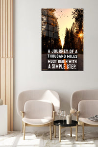 Sunlit Forest Journey Quote metal wall art displayed in a contemporary living space