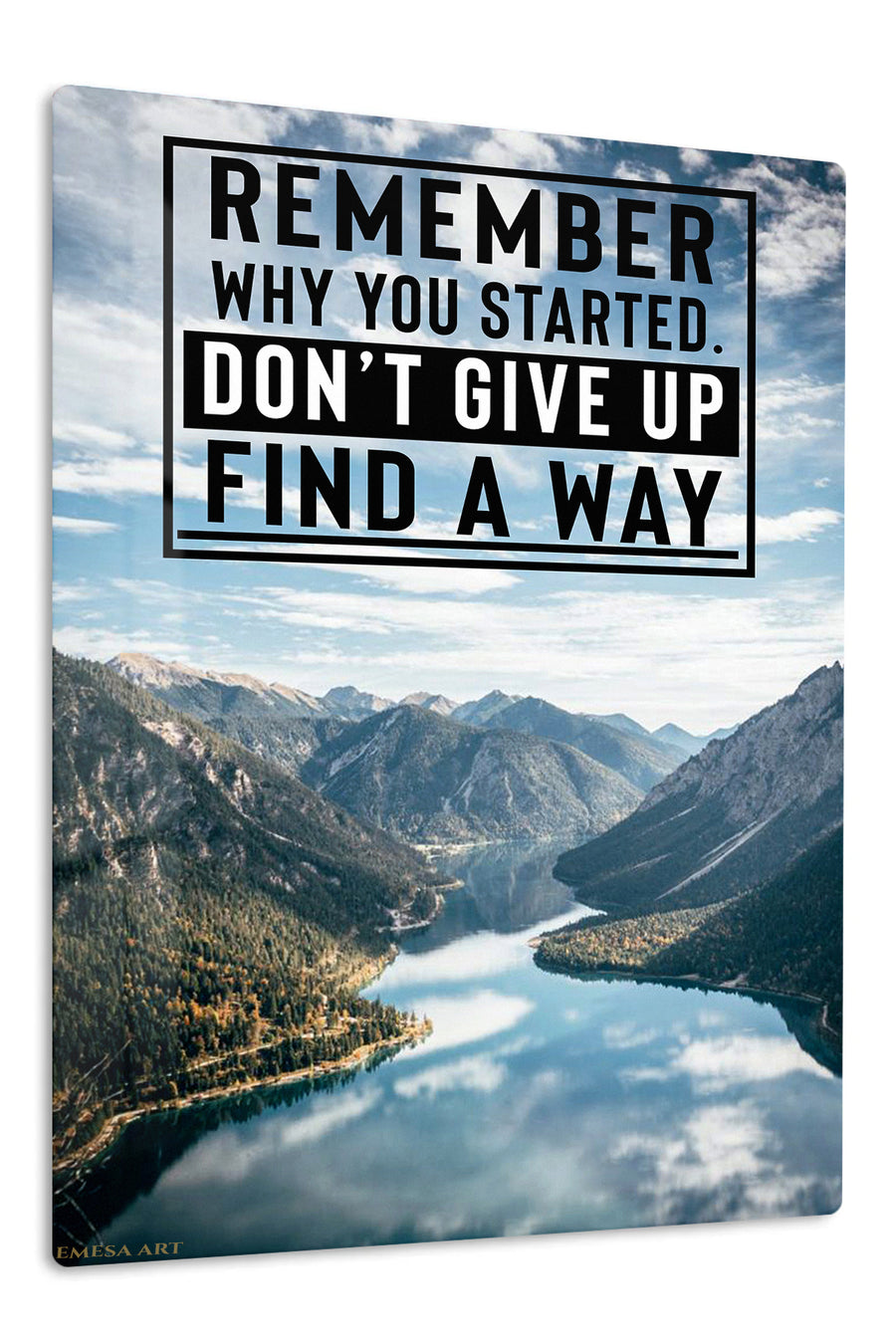 Remember Why You Started Mountain Quote premium metal wall art – front view