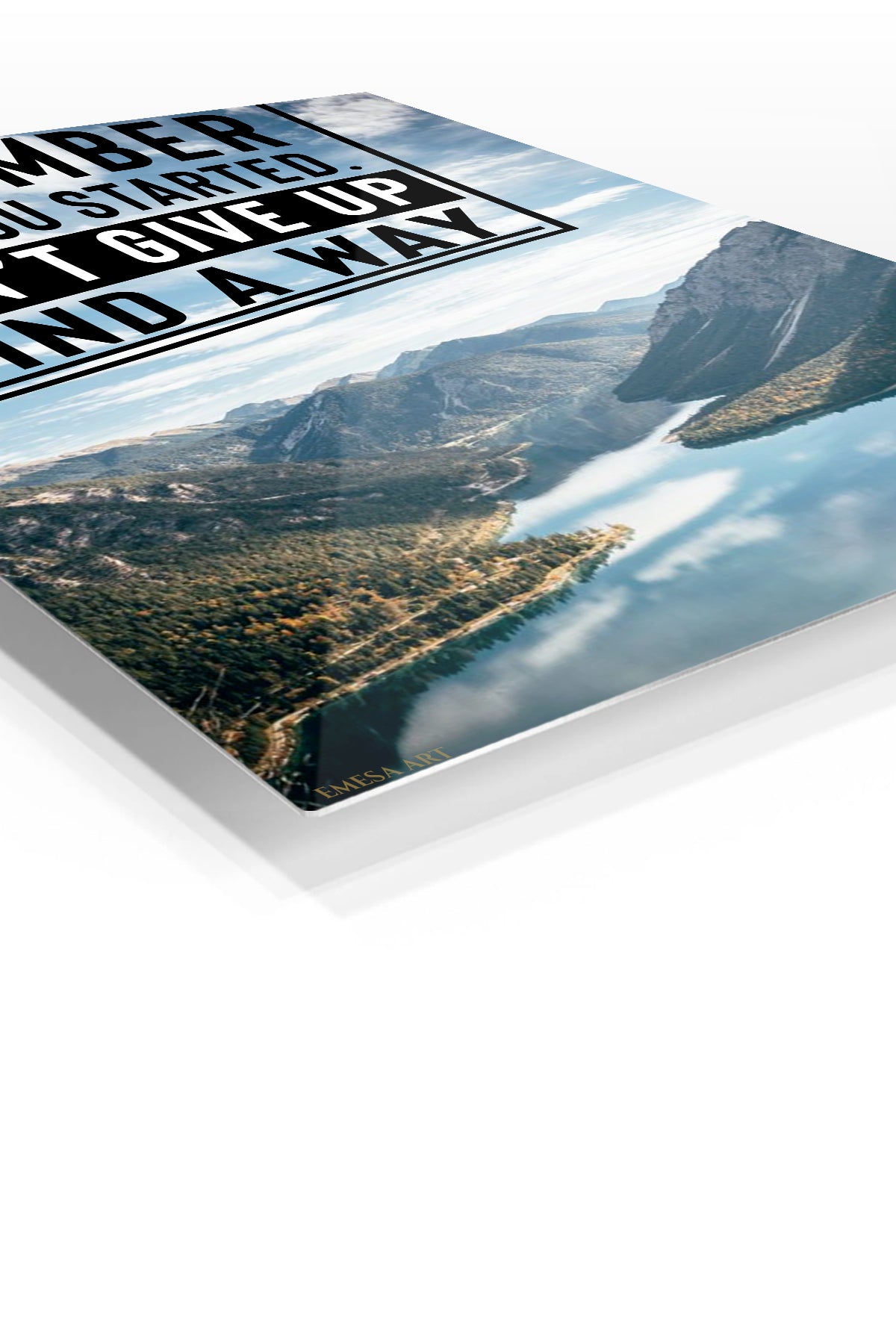 Remember Why You Started Mountain Quote premium metal wall art – angled view