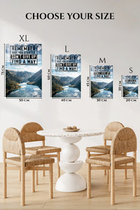 EMESA metal wall art size comparison guide for Remember Why You Started Mountain Quote