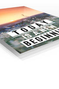 Today Is a New Beginning Sunrise premium metal wall art – angled view