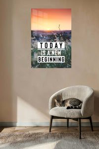 Today Is a New Beginning Sunrise metal wall art displayed in a contemporary living space