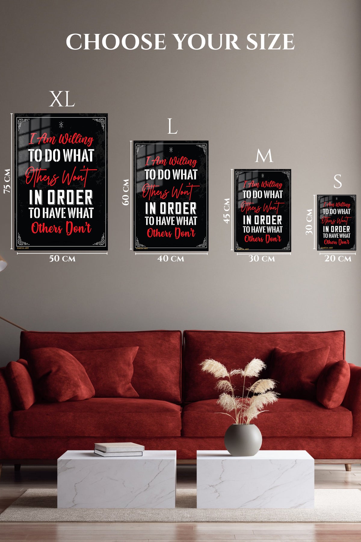 EMESA metal wall art size comparison guide for Do What Others Won't Motivational Quote