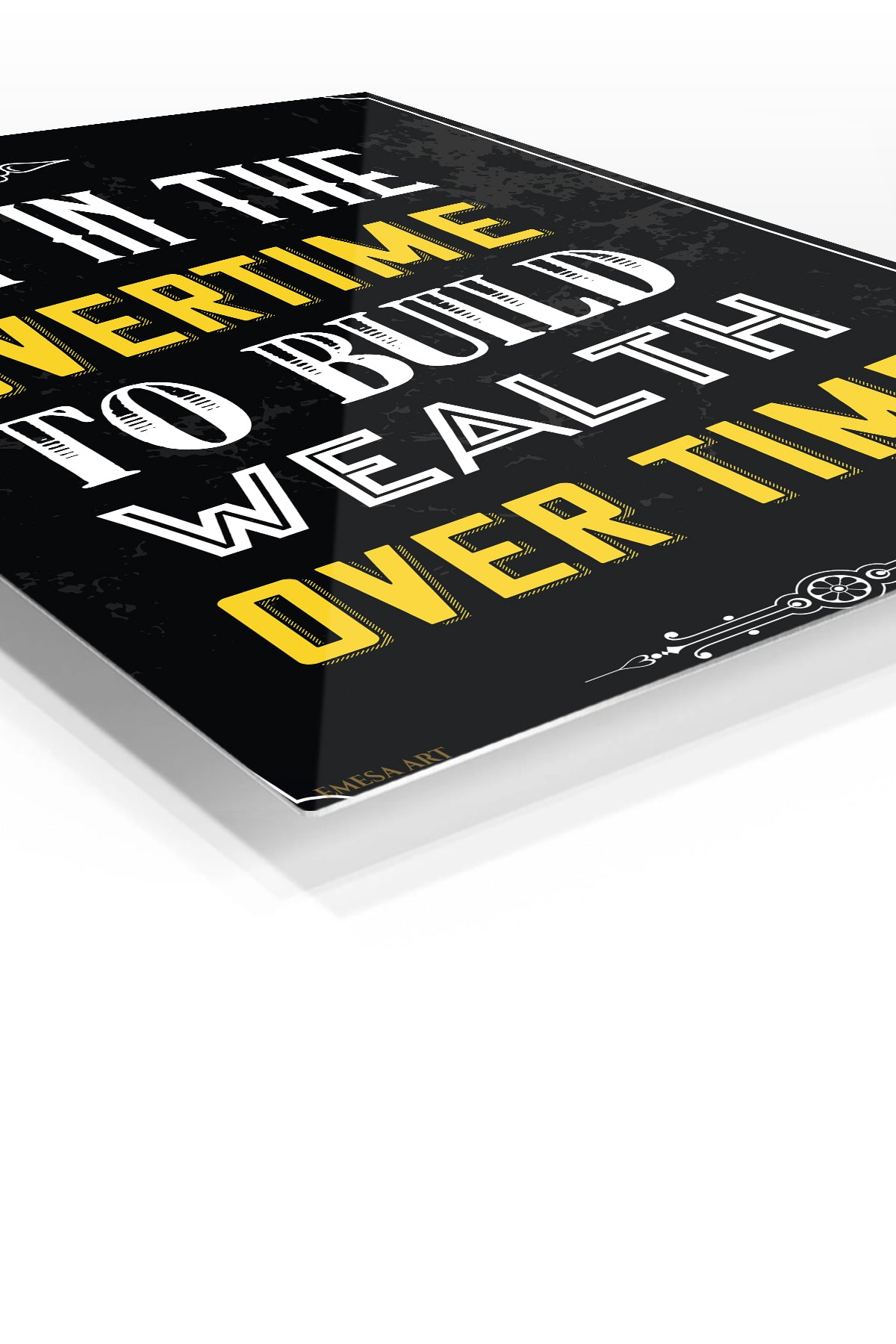 Put In the Overtime premium metal wall art – angled view