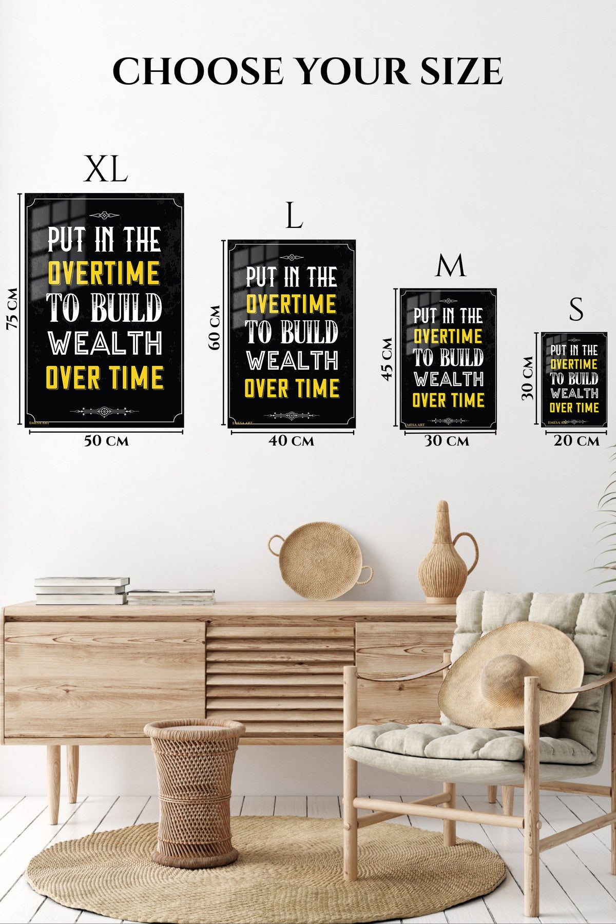 EMESA metal wall art size comparison guide for Put In the Overtime