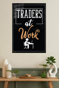 Traders at Work metal wall art displayed in a modern interior