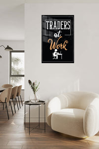 Traders at Work metal wall art displayed in a contemporary living space
