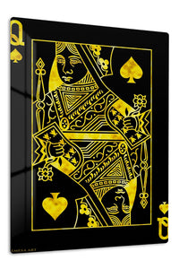 Golden Queen of Spades premium metal wall art – front view