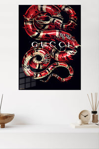 Crimson Serpent Graphic metal wall art displayed in a modern interior