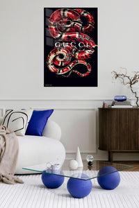 Crimson Serpent Graphic metal wall art displayed in a contemporary living space
