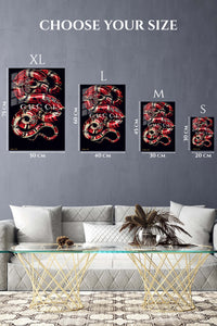 EMESA metal wall art size comparison guide for Crimson Serpent Graphic