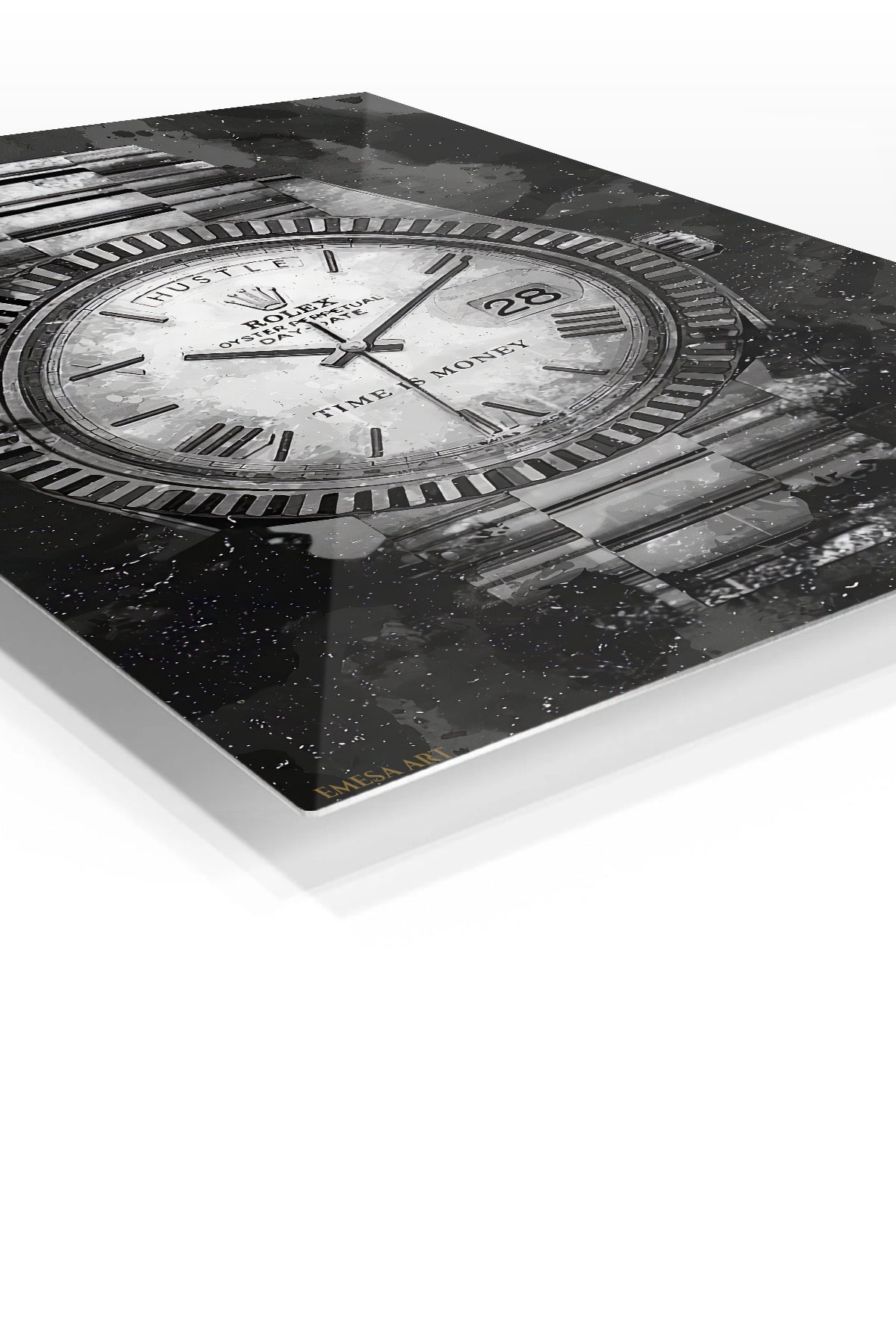 Time Is Money Watch premium metal wall art – angled view