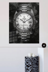 Time Is Money Watch metal wall art displayed in a modern interior