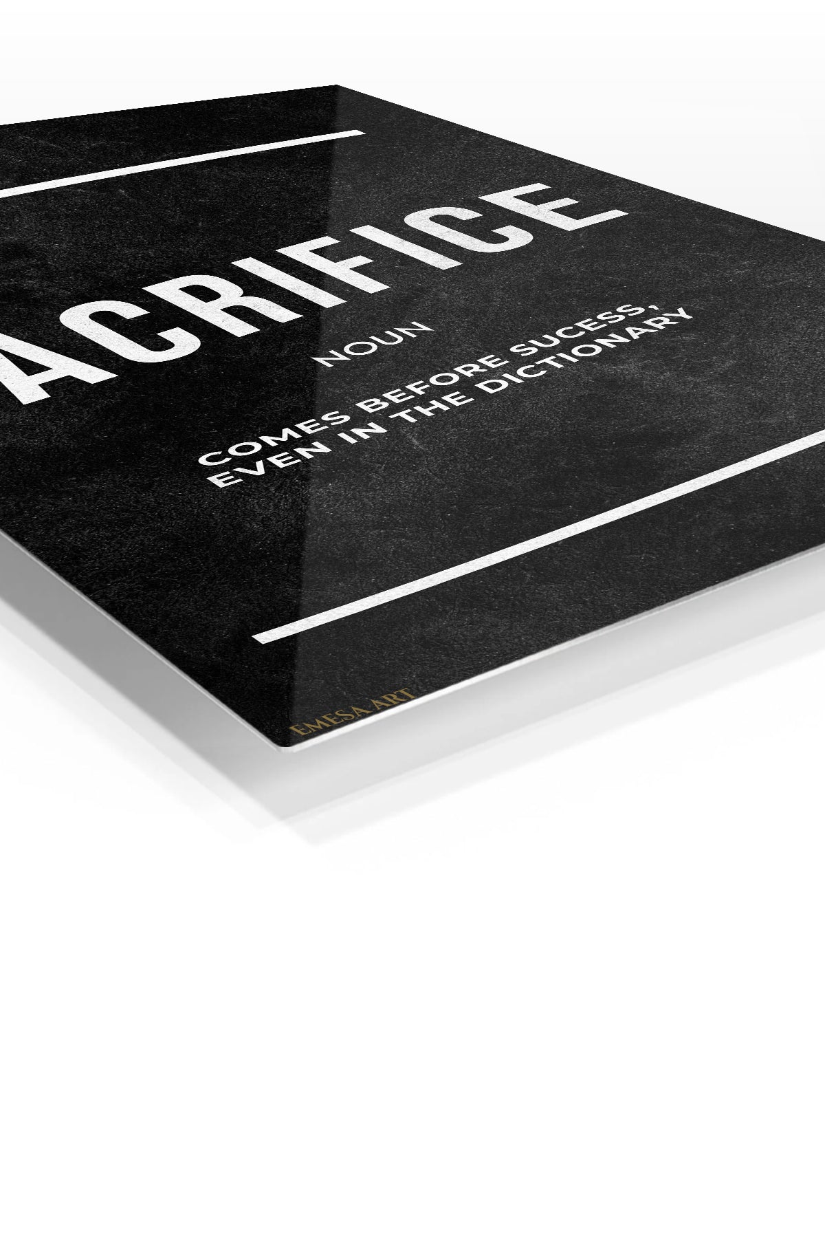 Sacrifice Before Success Typography premium metal wall art – angled view